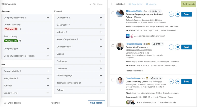 LinkedIn Sales Navigator Lead Filters Screen
