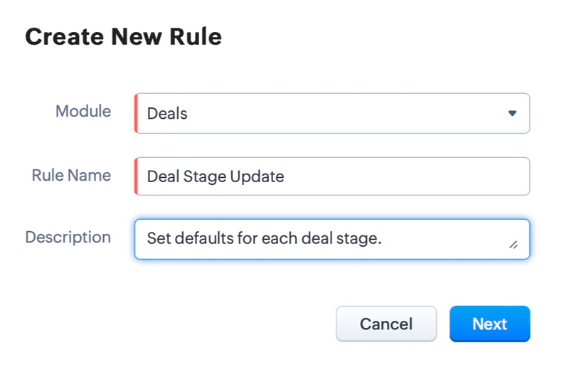 Create a rule to run when deal stage is updated.
