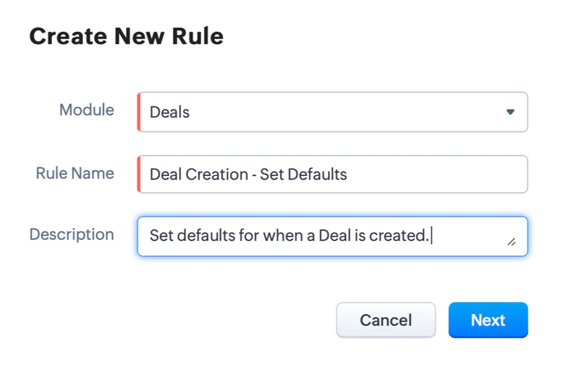 Create a new Zoho CRM Workflow rule