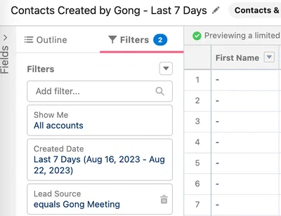 Report filters with Gong Meeting Lead Source Report filters with Gong Meeting Lead Source