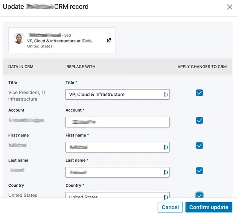 Update CRM records from within LinkedIn Sales Navigator. Update CRM records from within LinkedIn Sales Navigator.