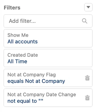 Salesforce report filters showing when someone changed jobs. Salesforce report filters showing when someone changed jobs.